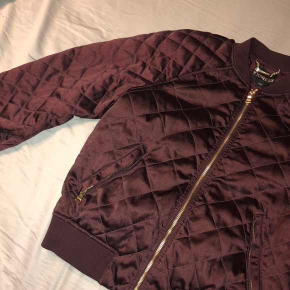 Express burgundy quilted bomber jacket - Picture 2 of 6
